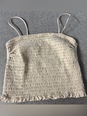 Abercrombie & Fitch Cream Shirred Spaghetti Strap Camisole